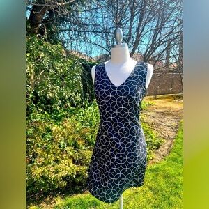 ANN TAYLOR Elegant Black ,White Navy Blue Patterned Dress